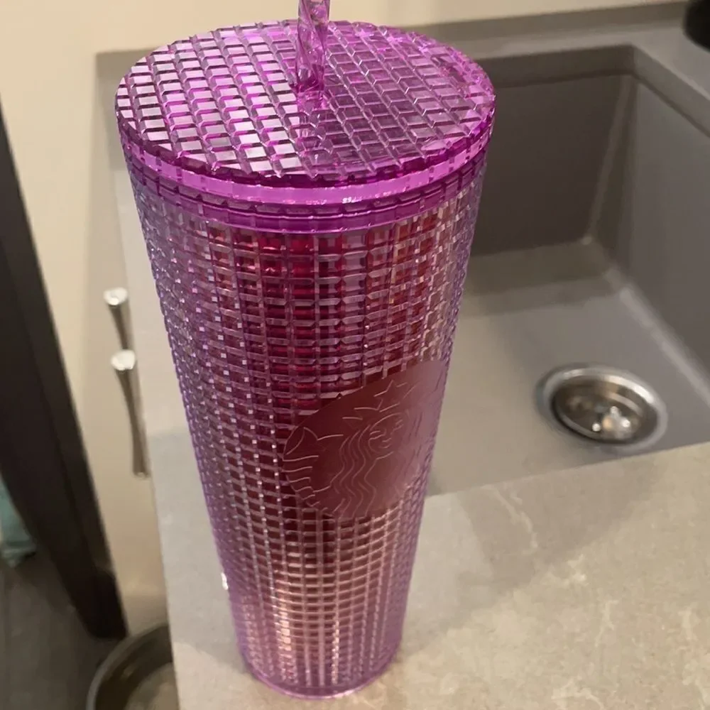Starbucks purple red grid kaleidoscope tumbler 24 Oz